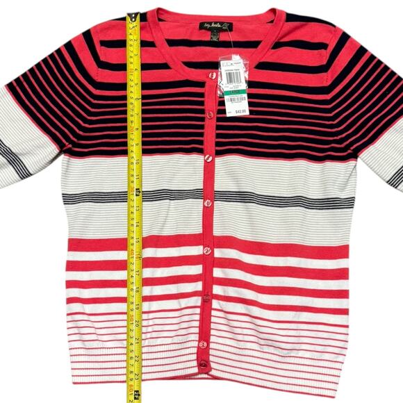 Top Knits Macy's Pink Rosy Sunset Striped Cardigan Sweater Size Large - Picture 4 of 4